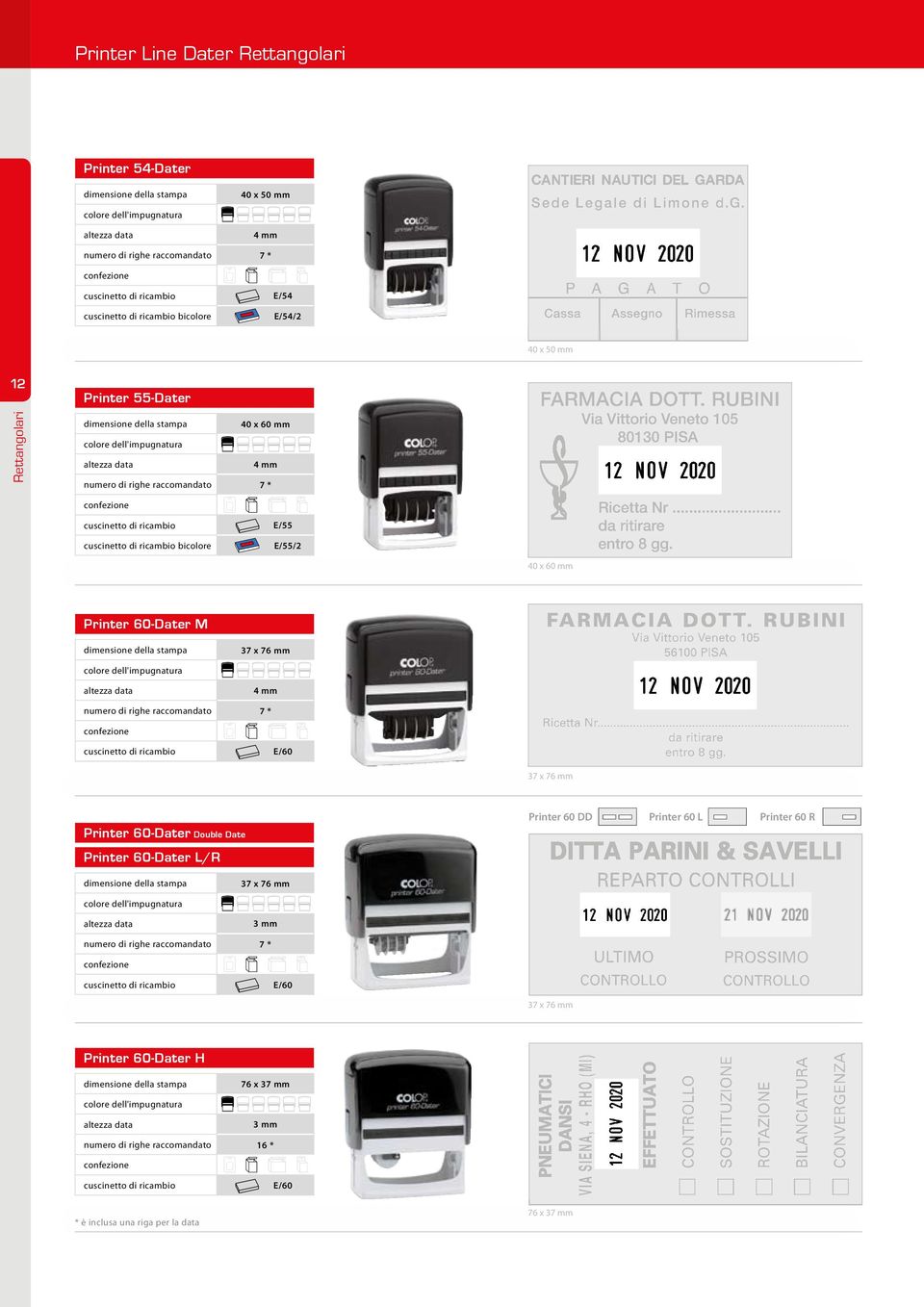 raccomandato 7 * A E/60 37 x 76 mm Printer 60-Dater Double Date Printer 60-Dater L/R Printer 60 DD Printer 60 L Printer 60 R 37 x 76 mm 3 mm numero