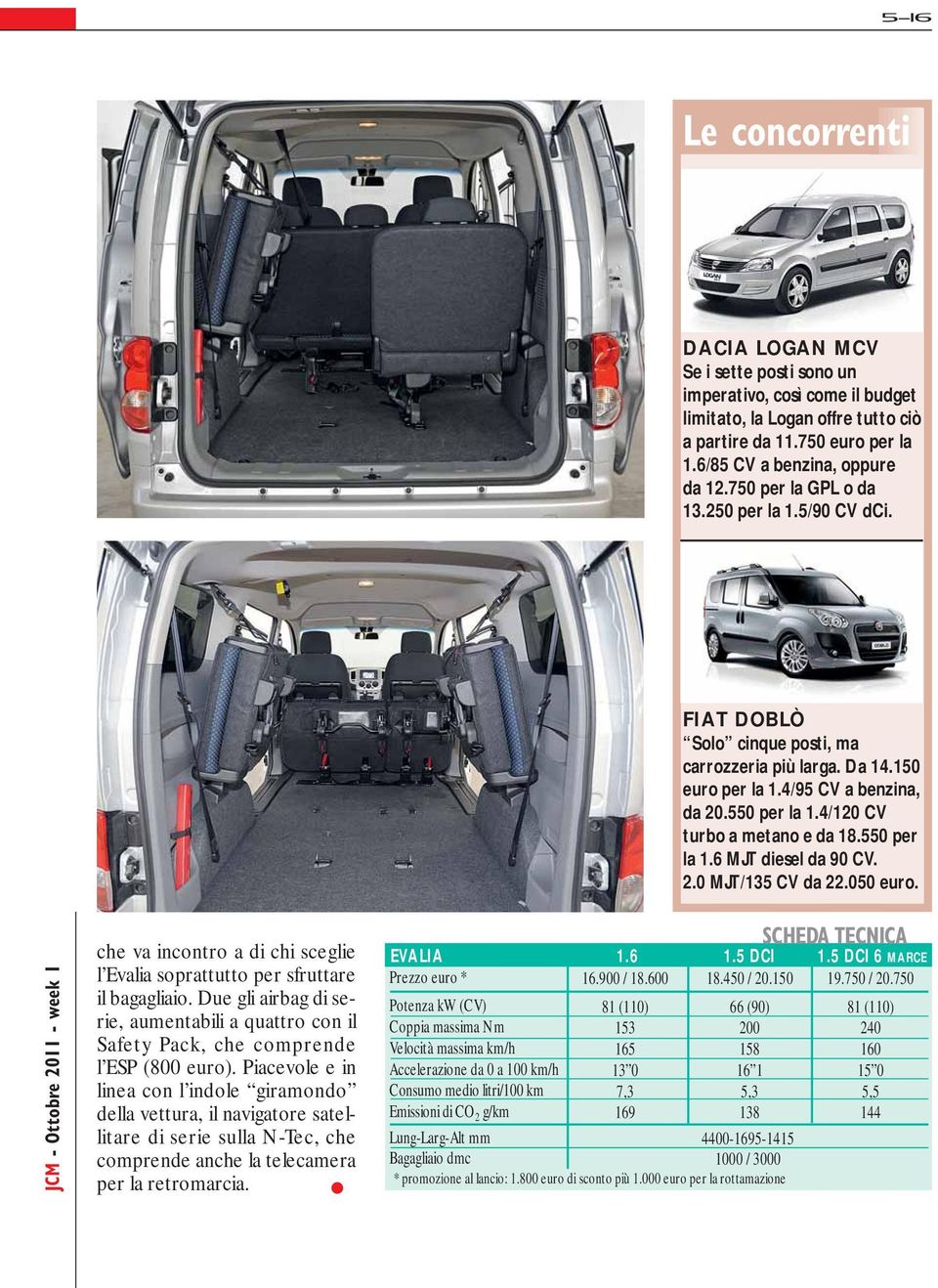 550 per la 1.6 MJT diesel da 90 CV. 2.0 MJT/135 CV da 22.050 euro. JCM - Ottobre 2011 - week 1 che va incontro a di chi sceglie l Evalia soprattutto per sfruttare il bagagliaio.