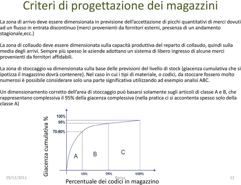 ) La zona di collaudo deve essere dimensionata sulla capacità produttiva del reparto di collaudo, quindi sulla media degli arrivi.