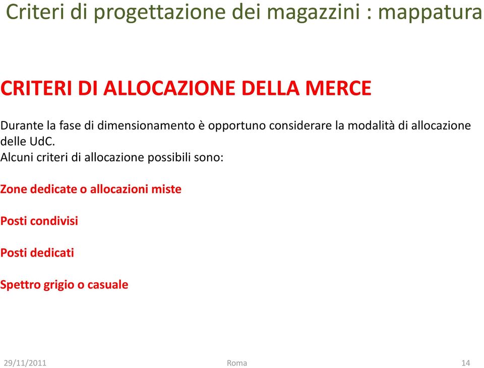 allocazione delle UdC.