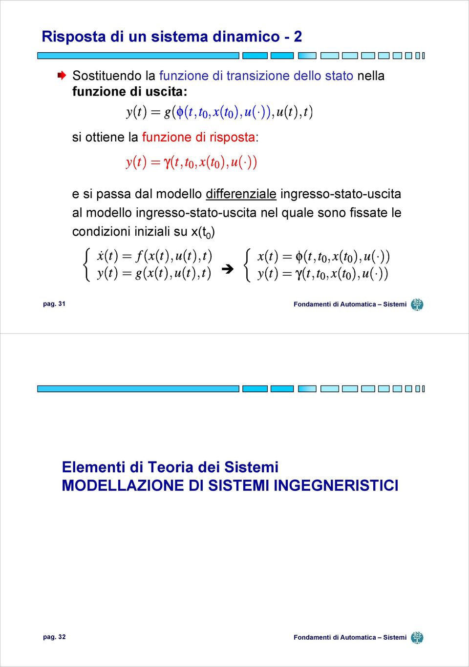 ingresso-stato-uscita al modello ingresso-stato-uscita nel quale sono fissate le condizioni