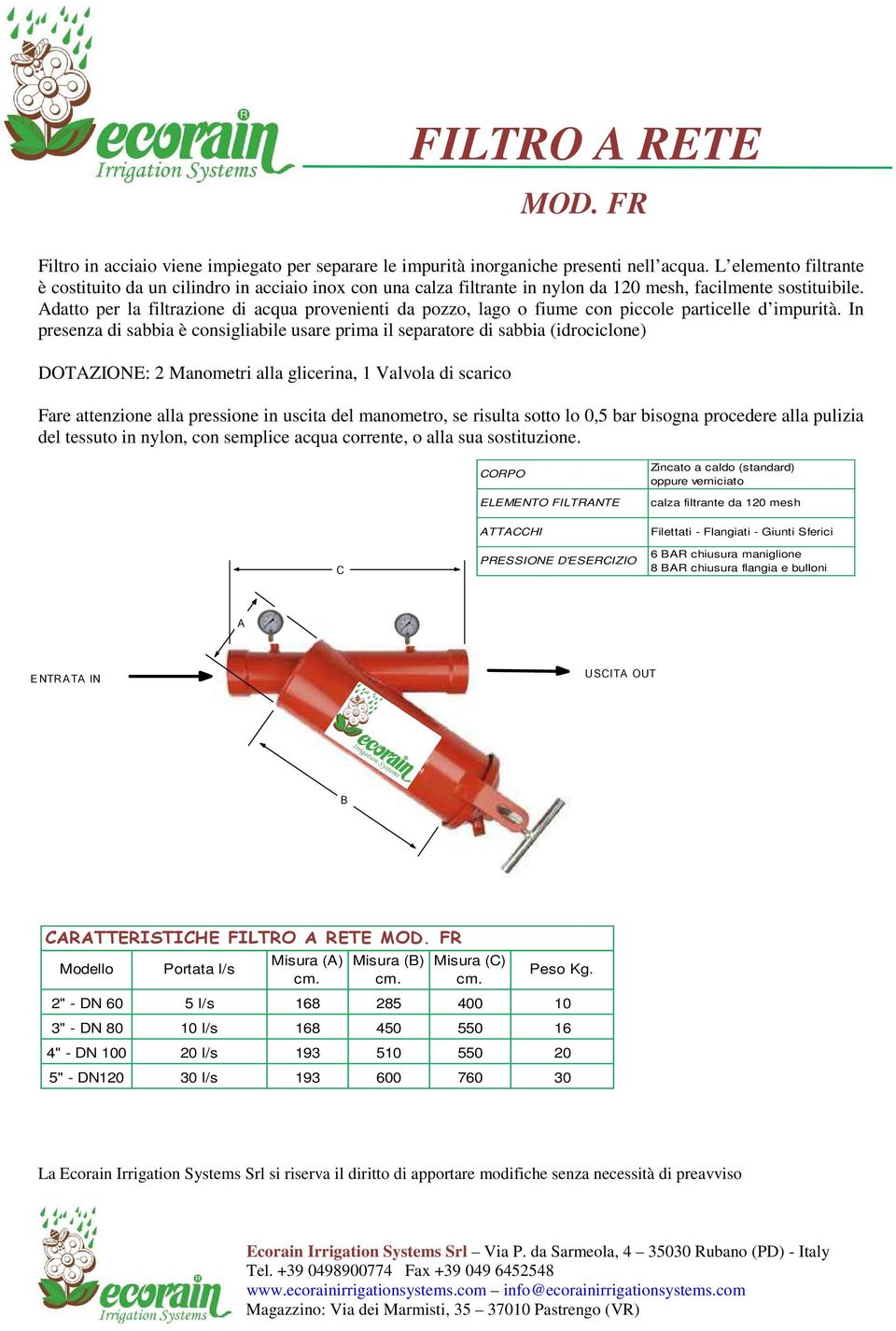 Adatto per la filtrazione di acqua provenienti da pozzo, lago o fiume con piccole particelle d impurità.