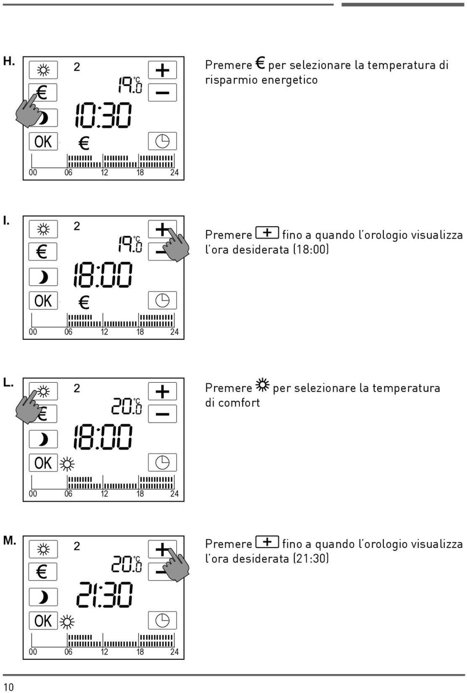 (18:00) L. Premere di comfort per selezionare la temperatura M.