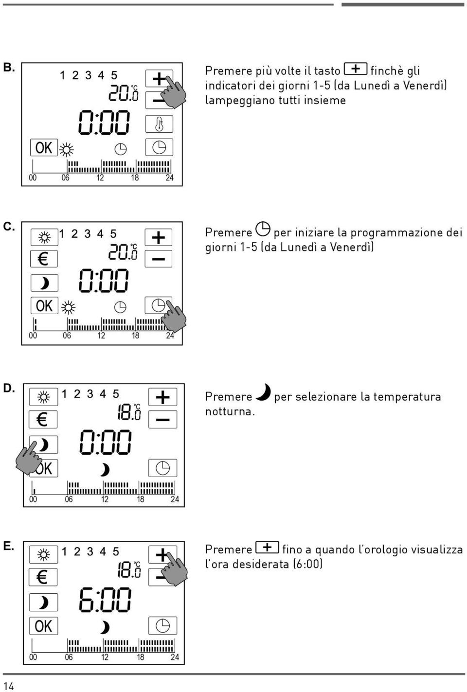 Premere per iniziare la programmazione dei giorni 1-5 (da Lunedì a Venerdì) D.