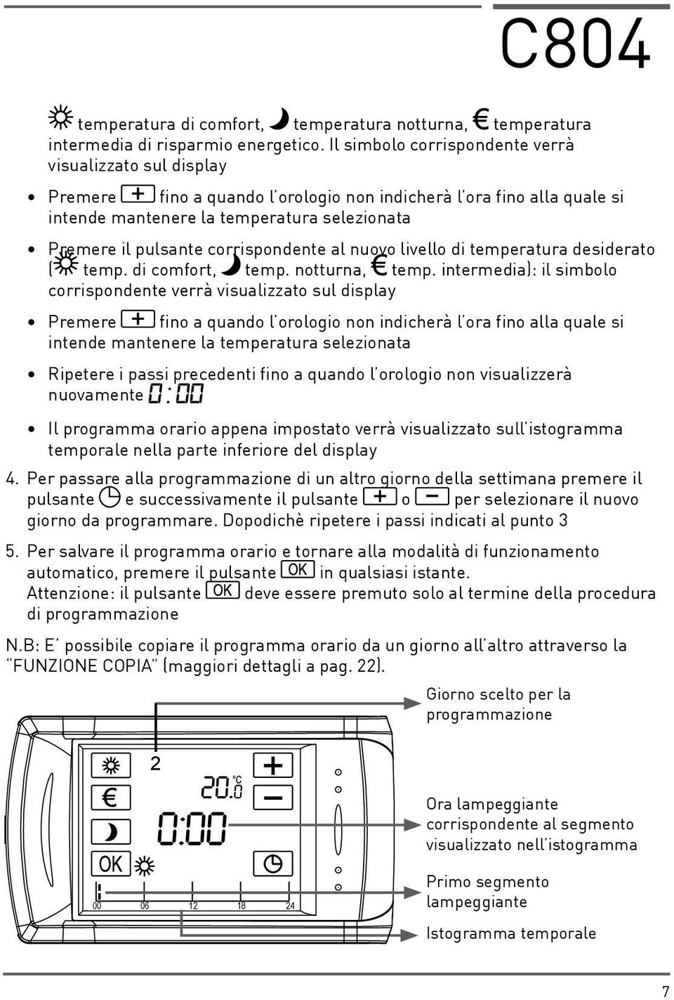 corrispondente al nuovo livello di temperatura desiderato ( temp. di comfort, temp. notturna, temp.