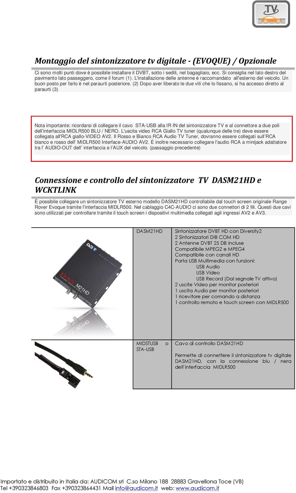 (2) Dopo aver liberato le due viti che lo fissano, si ha accesso diretto al paraurti (3) Nota importante: ricordarsi di collegare il cavo STA-USB alla IR IN del sintonizzatore TV e al connettore a