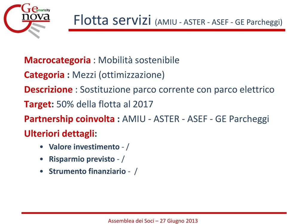 corrente con parco elettrico Target: 50% della flotta al 2017 Partnership