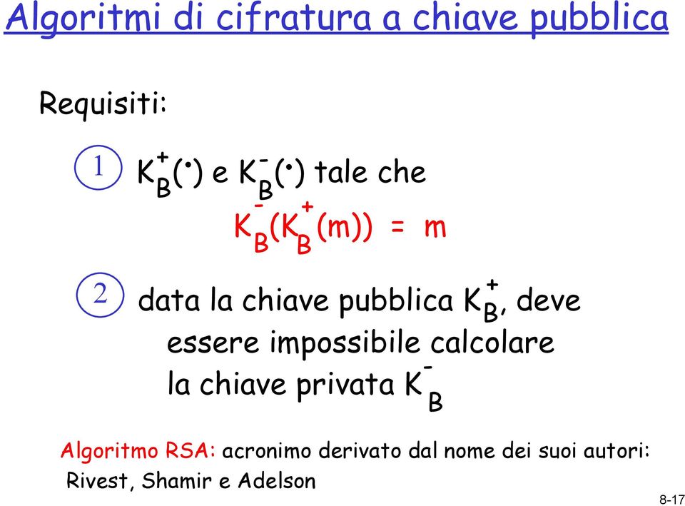 pubblica K B, deve essere impossibile calcolare - la chiave privata K B