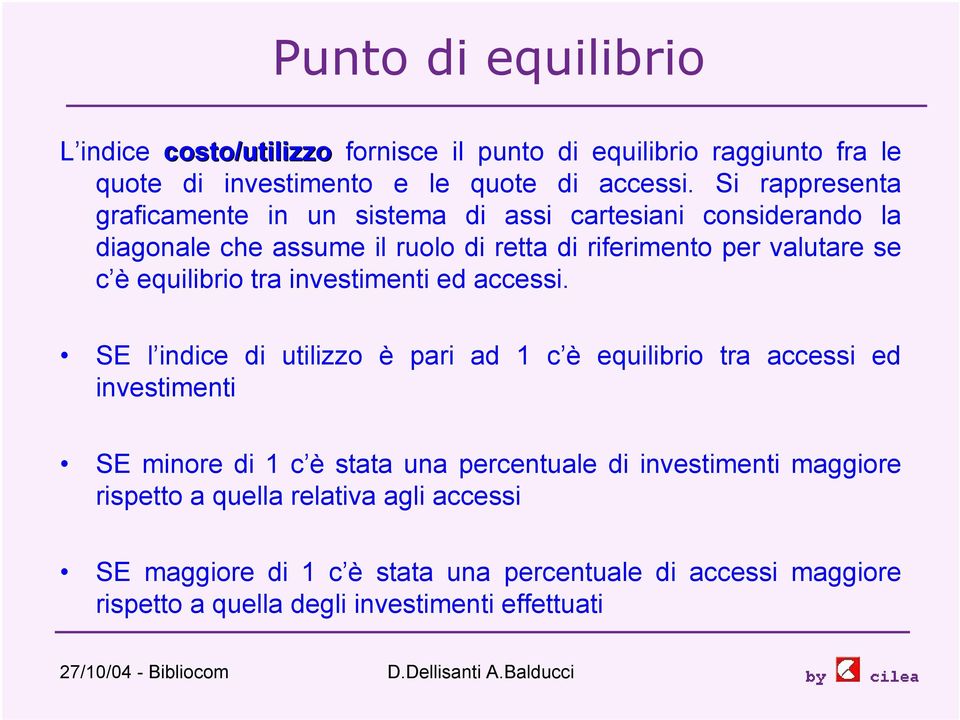 equilibrio tra investimenti ed accessi.