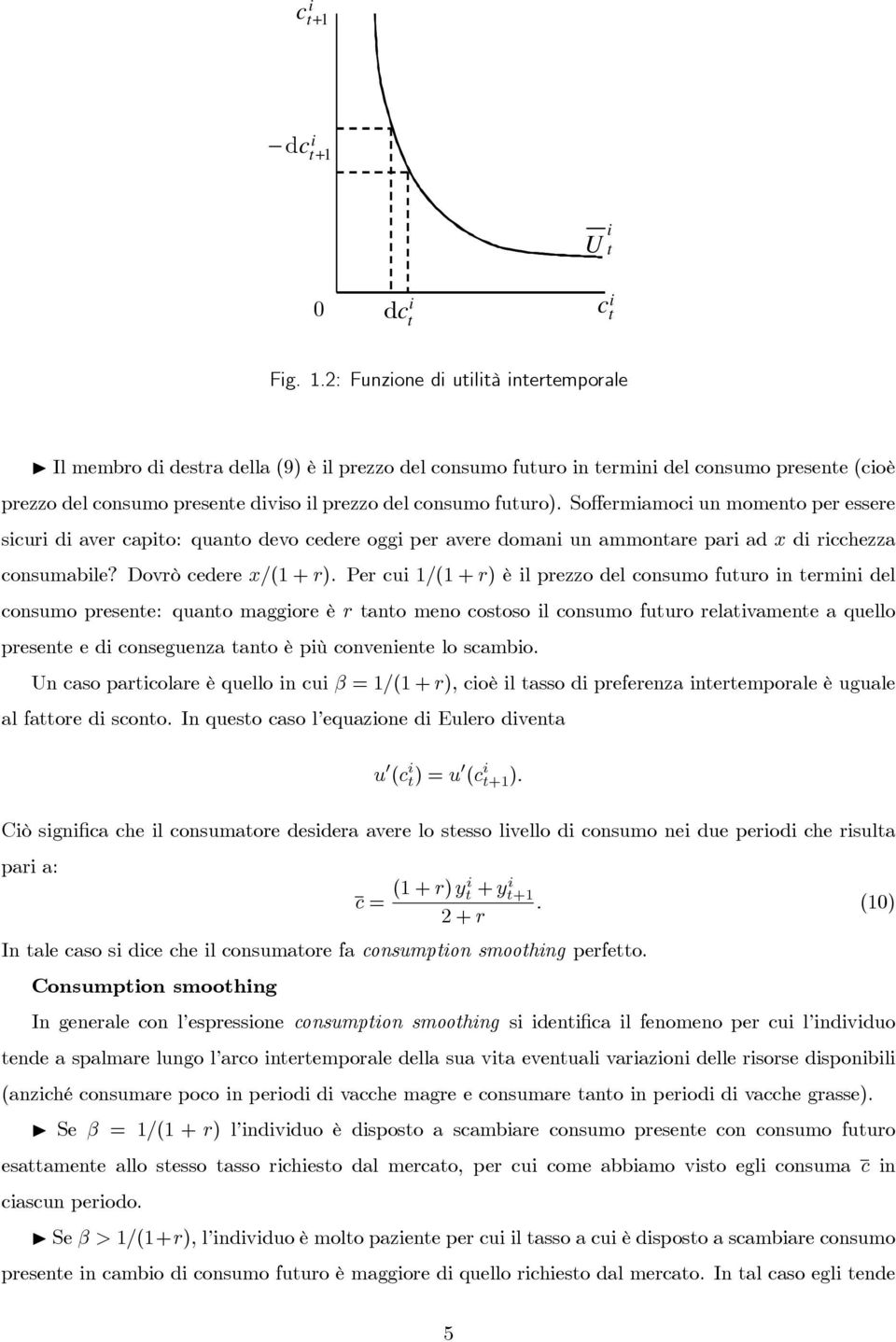 2: Funzione di utilità intertemporale Il membro di destra della (9) è il prezzo del consumo futuro in termini del consumo presente (cioè prezzo del consumo presente diviso il prezzo del consumo