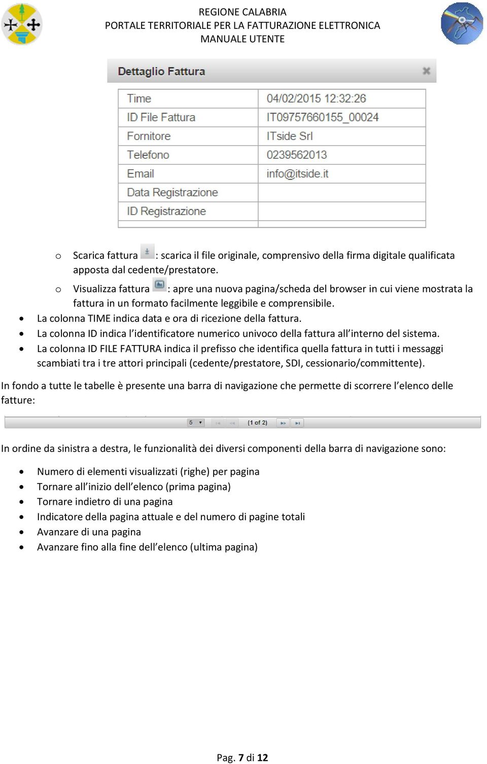 La colonna TIME indica data e ora di ricezione della fattura. La colonna ID indica l identificatore numerico univoco della fattura all interno del sistema.