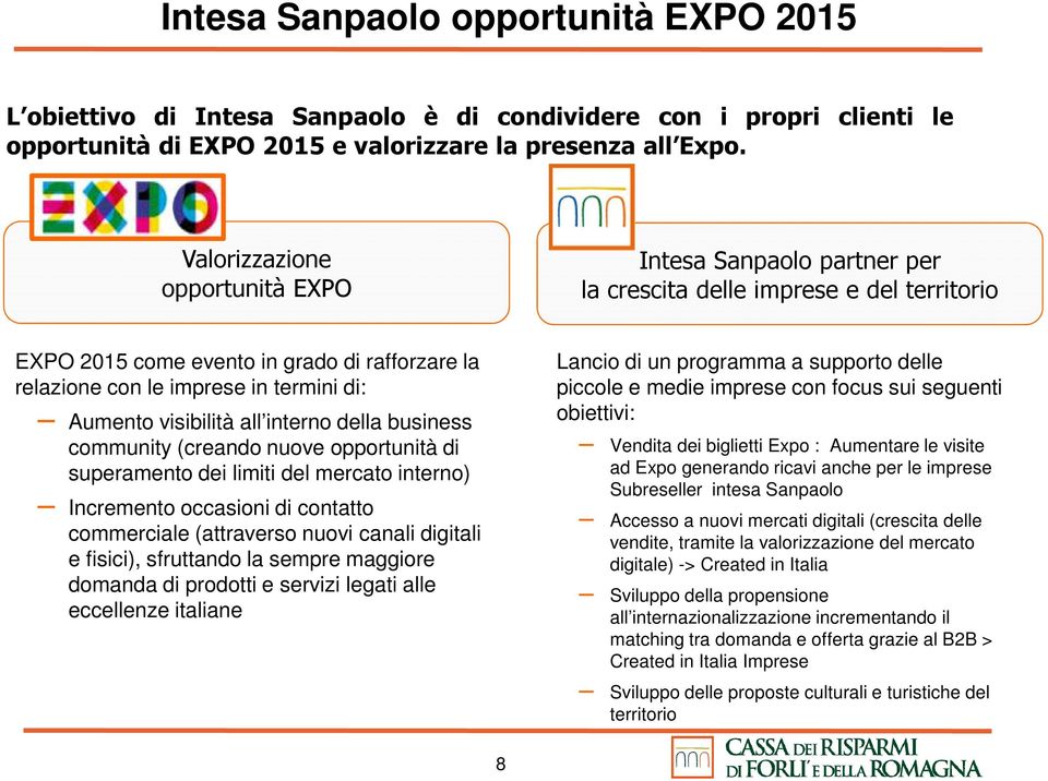 visibilità all interno della business community (creando nuove opportunità di superamento dei limiti del mercato interno) Incremento occasioni di contatto commerciale (attraverso nuovi canali