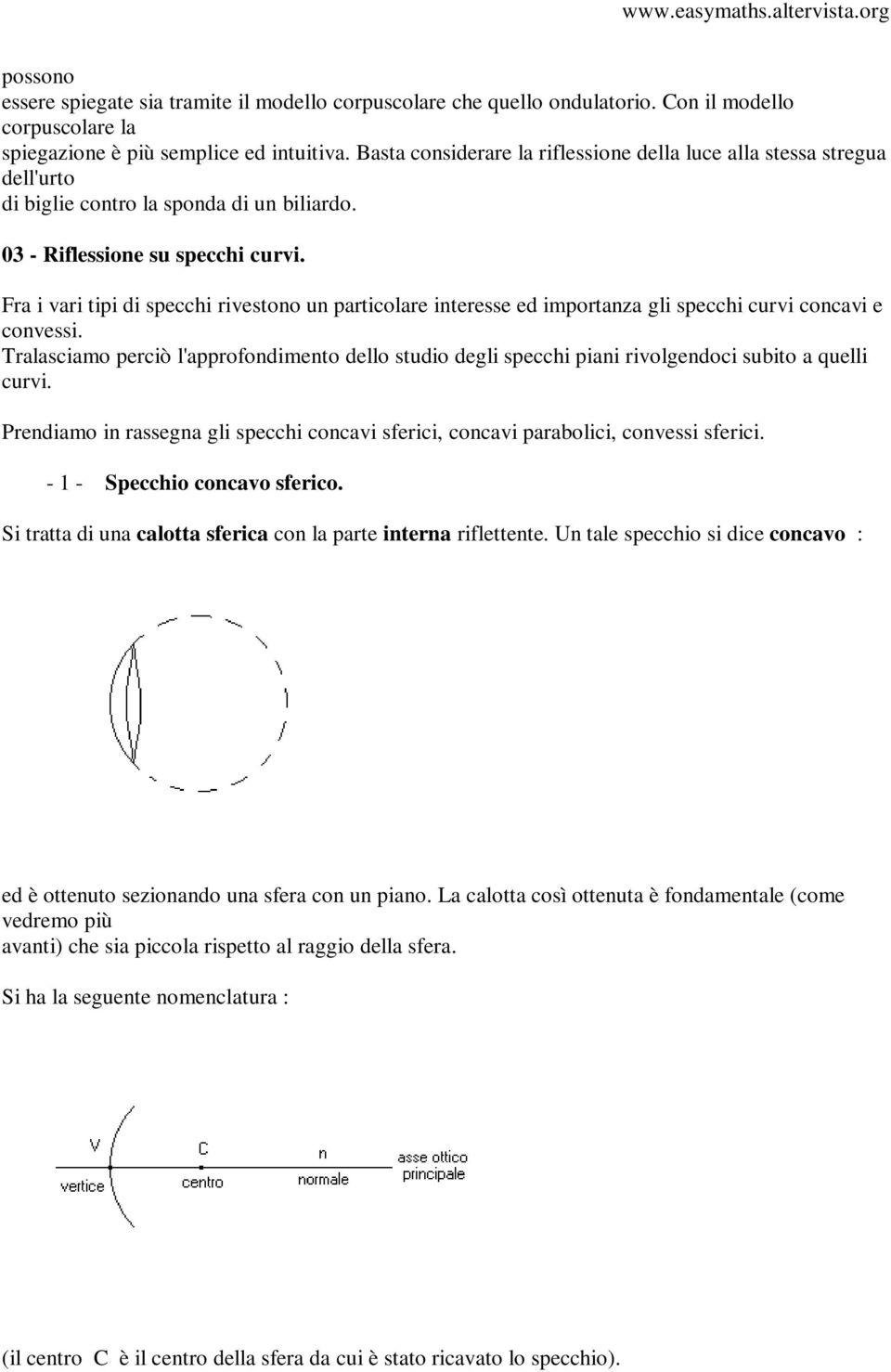 Fra i vari tipi di specchi rivestono un particolare interesse ed importanza gli specchi curvi concavi e convessi.