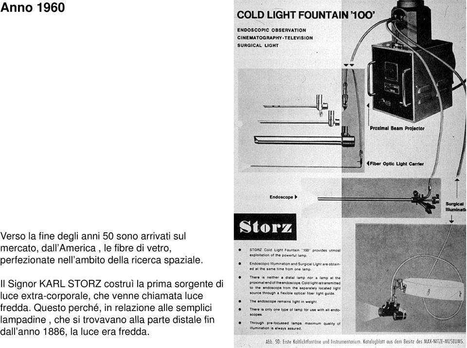 Il Signor KARL STORZ costruì la prima sorgente di luce extra-corporale, che venne chiamata