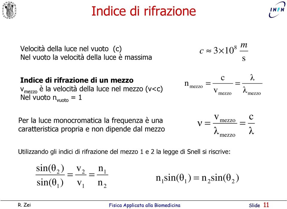 luce moocromatica la frequeza è ua caratteristica propria e o dipede dal mezzo ν v λ mezzo mezzo c λ Utilizzado gli idici