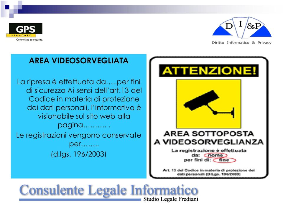 13 del Codice in materia di protezione dei dati personali, l