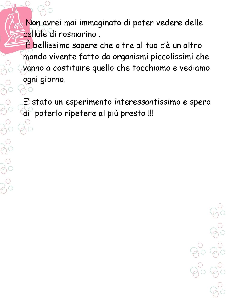 organismi piccolissimi che vanno a costituire quello che tocchiamo e vediamo