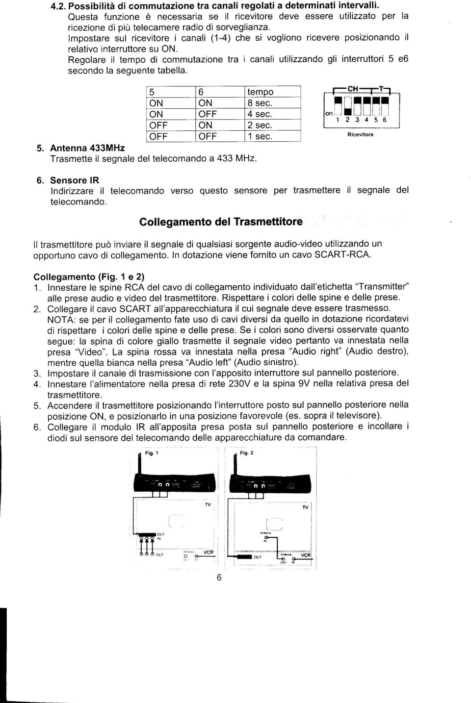 lmpostare sul ricevitore icanali (1-4) che si vogliono ricevere posizionando il relativo interruttore su ON.