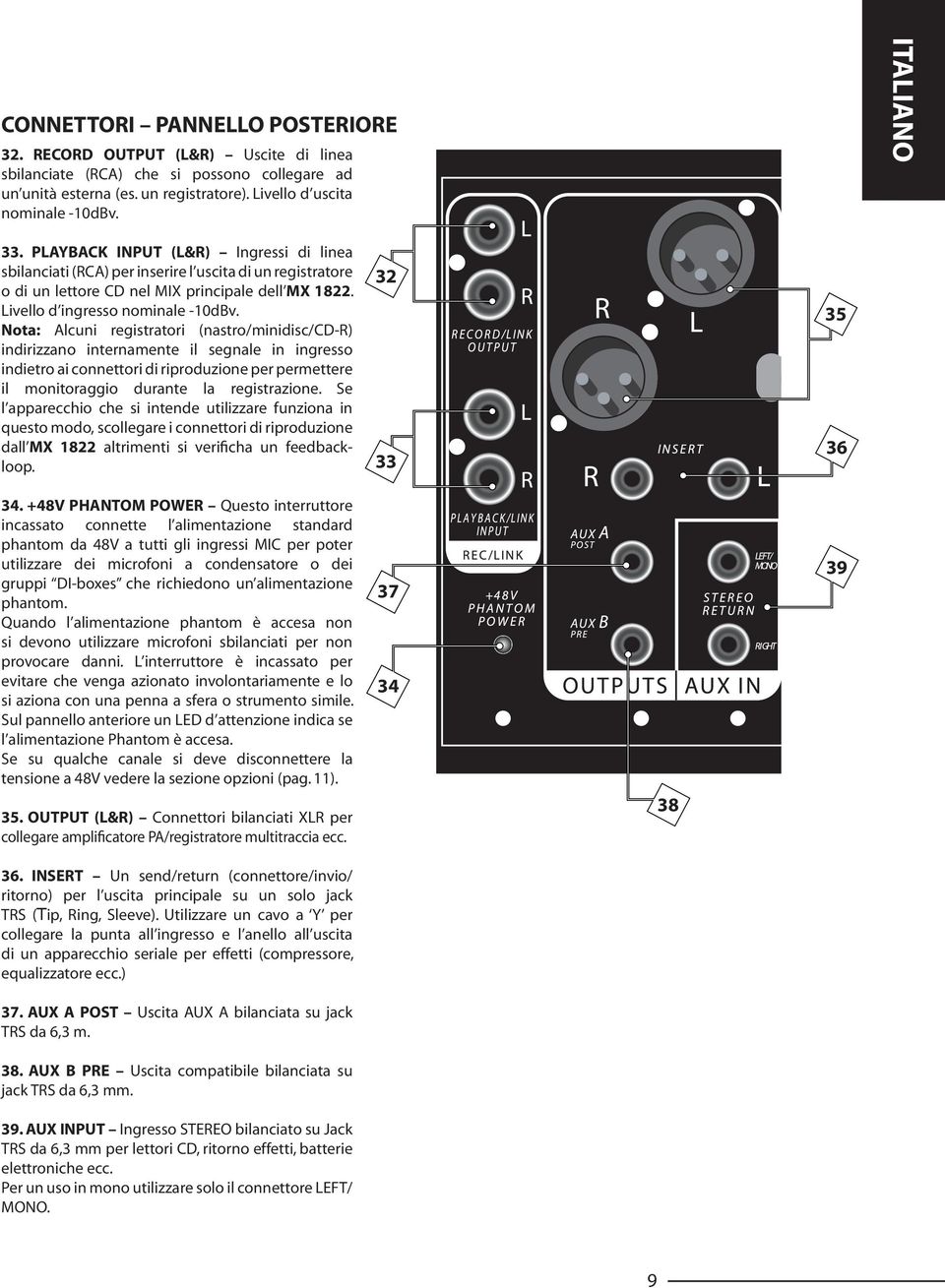 Nota: Alcuni registratori (nastro/minidisc/cd-r) indirizzano internamente il segnale in ingresso indietro ai connettori di riproduzione per permettere il monitoraggio durante la registrazione.