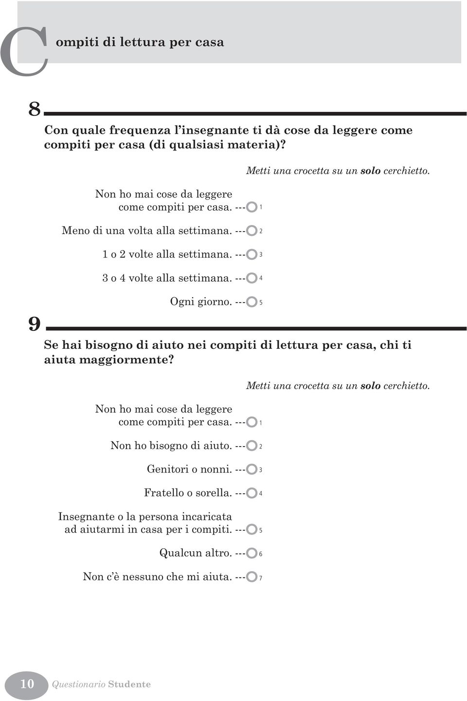 Non ho mai cose da leggere come compiti per casa. ---Ó Non ho bisogno di aiuto. ---Ó Genitori o nonni. ---Ó Fratello o sorella.