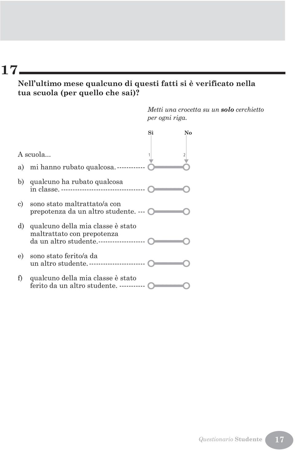 ------------------------------------ ÓÍÍÍÍÍÍÍÓ c) sono stato maltrattato/a con prepotenza da un altro studente.