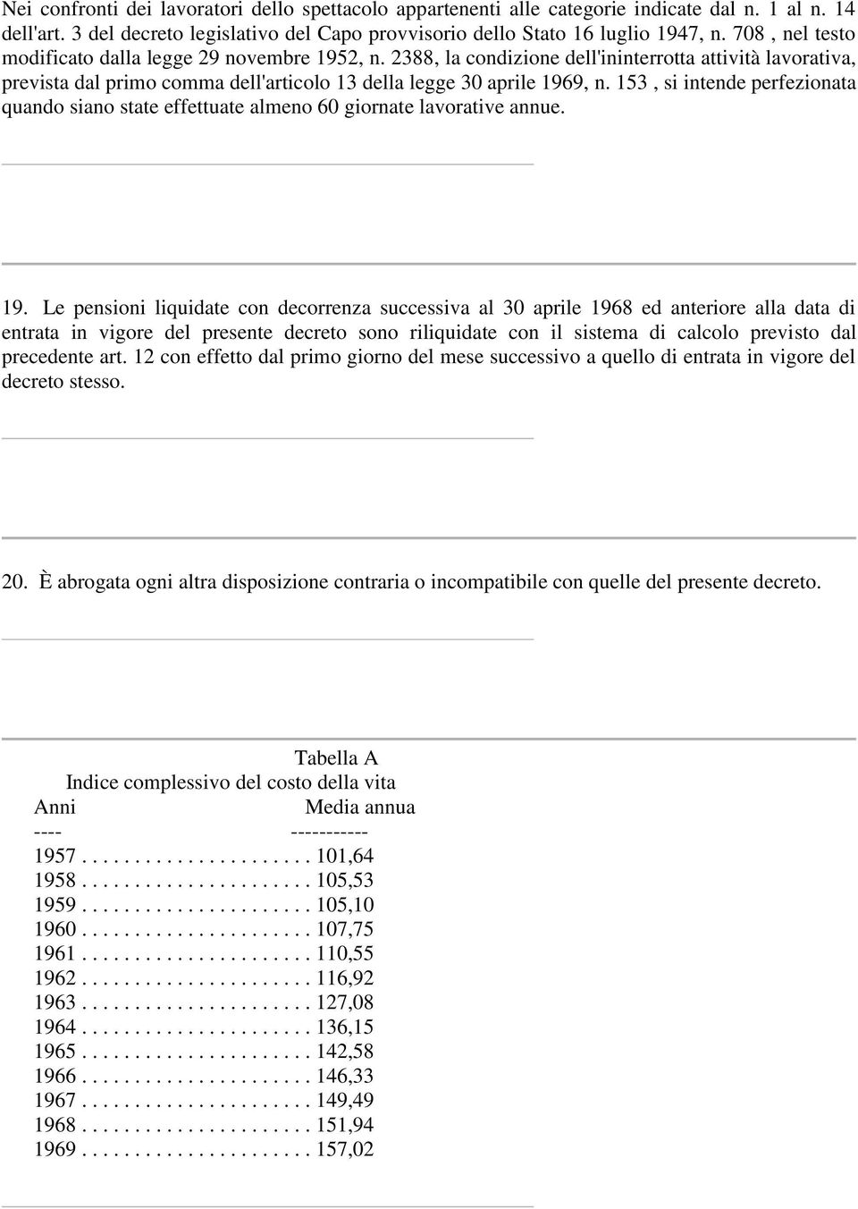 153, si intende perfezionata quando siano state effettuate almeno 60 giornate lavorative annue. 19.