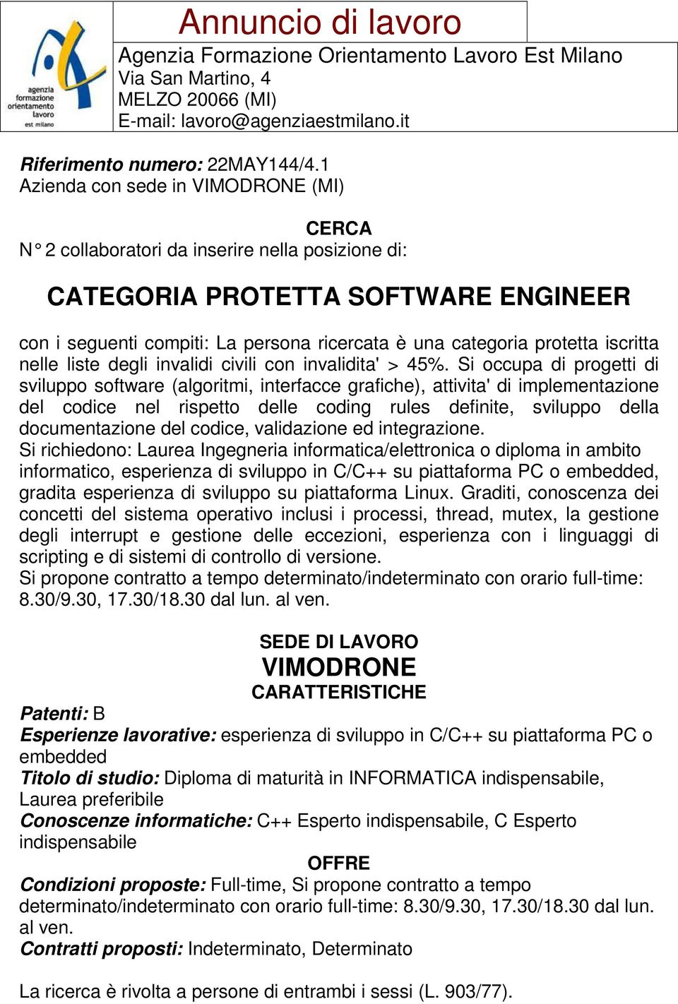 iscritta nelle liste degli invalidi civili con invalidita' > 45%.