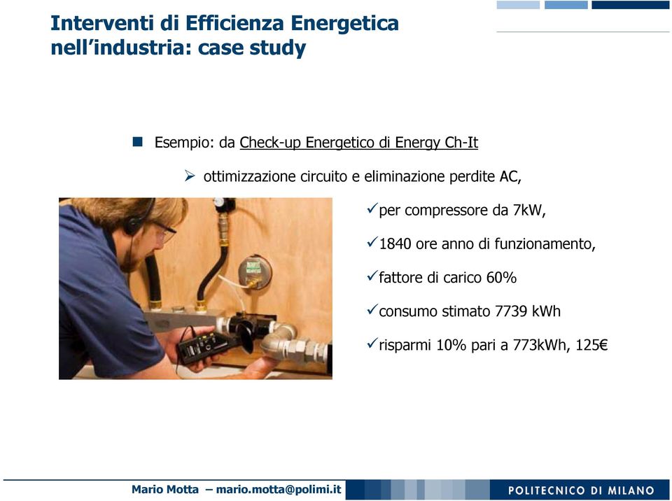 eliminazione perdite AC, per compressore da 7kW, 1840 ore anno di