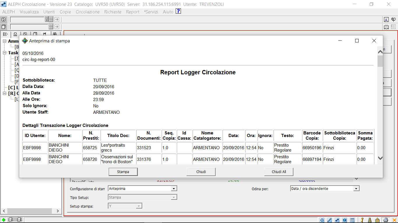 28 Il formato dei dati nel report comprende varie colonne tra le quali ID e nome utente, N.