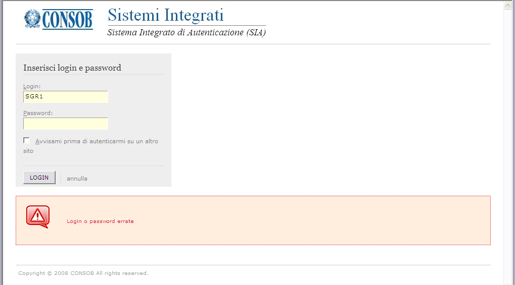 La schermata di accesso al Sistema può esser raggiunta accedendo al sito della CONSOB (www.consob.it), entrando nella sezione Servizi per gli Operatori.