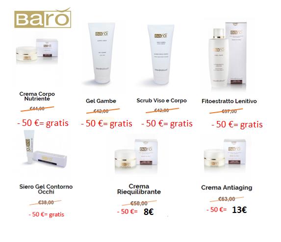 GIFT CARD BARO La Gift Card Baro permette di acquistare prodotti usufruendo dello sconto di 50,00 La linea Barò Cosmetics è costituita da composti fitoterapici arricchiti con estratti d uva coltivata