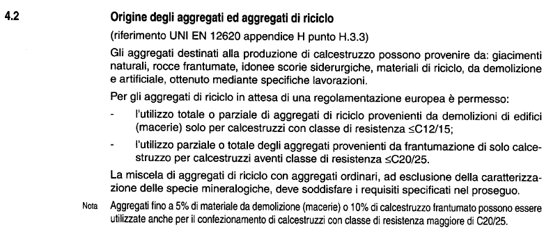 UNI 8520-2: 2005 Classi maggiori C20/25: max 5% aggregato da