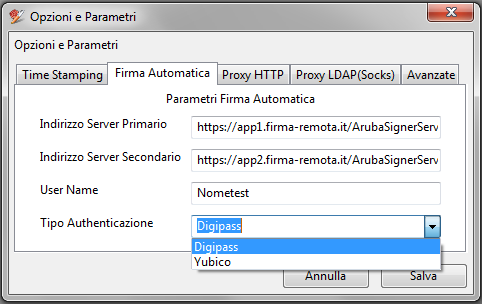 4. Configurazione Parametri Firma Remota Prima di apporre una Firma Digitale utilizzando il servizio di Firma Remota, è necessario impostare su Aruba Sign le proprie credenziali, secondo quanto