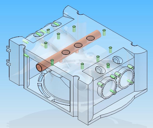 CIRCUITO DI RAFFREDDAMENTO A causa dello stress termico generato in combustione, la parte inferiore della testata viene completamente lambita dal fluido refrigerante così da