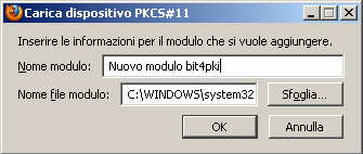 Figura 2.25 Finestra per caricare il dispositivo con libreria bit4xpki.