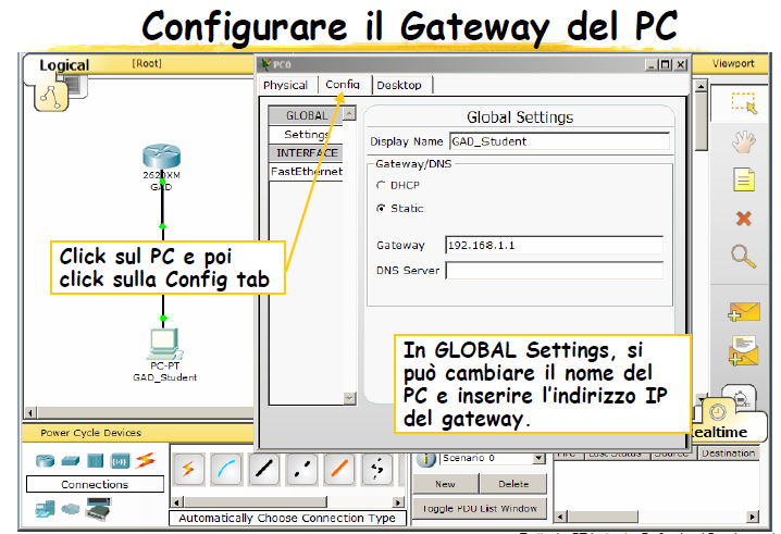 Configurazione di base tramite interfaccia grafica o configurazione