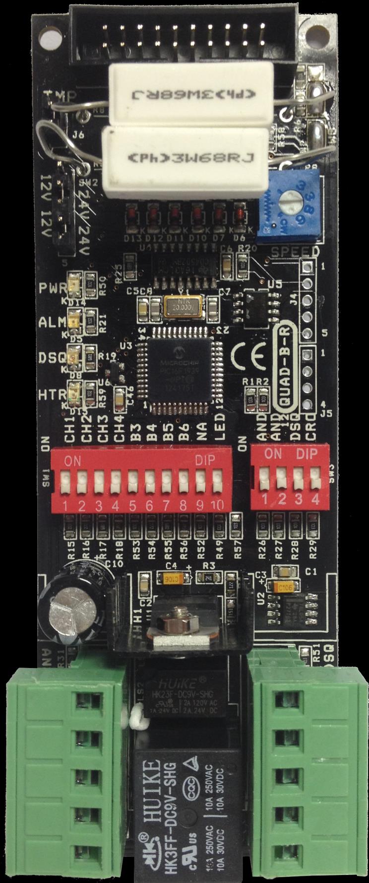 11. SETTAGGI E PROGRAMMAZIONE SCHEDA QUAD RX TAMPER ALIMENTAZIONE RISCALDATORI TEMPO D INTERVENTO 12 V 12 V 24 V 24 V LED ACCENSIONE LED ALLARME LED