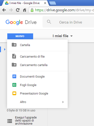 Nuovo file in Google Drive Nella barra di navigazione sul lato sinistro cliccando su Nuovo o I miei file : Cartella" per creare una cartella che raccoglie più file.