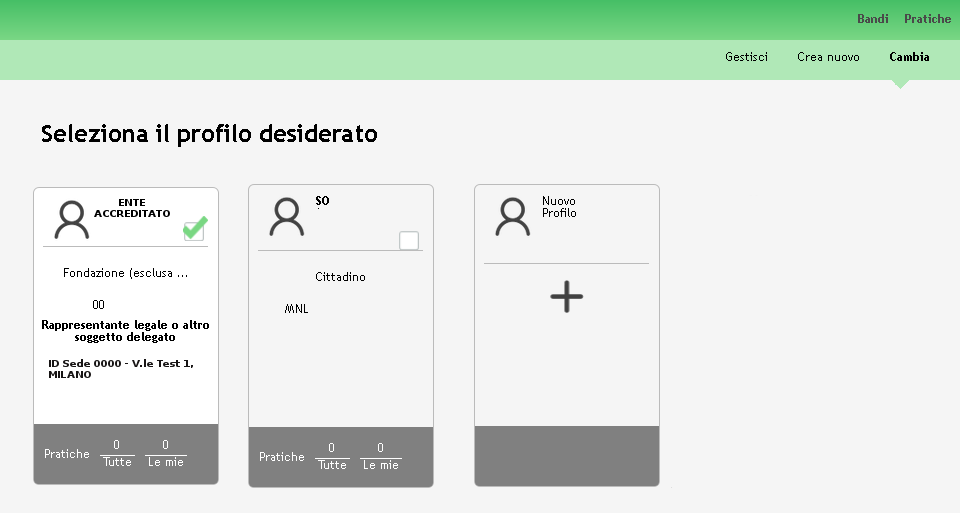 3.2 Delega di un profilo È possibile creare un solo profilo per ogni sede operativa di un Ente accreditato.