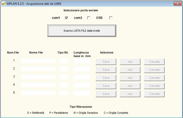 ACQUISIZIONE DATI CON LE301 Questa opzione permette di acquisire i valori di inclinazione salvati nella memoria interna della livella elettronica LE401, con il collegamento tra unità di lettura VD410