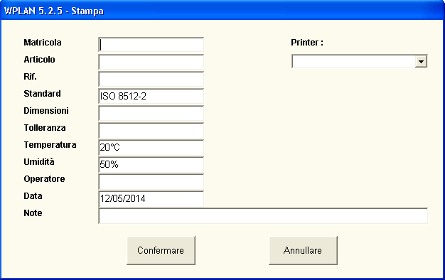 STAMPA DELLE MISURE, DELLE QUOTE E DEI GRAFICI Dal menu STAMPA è possibile ottenere la stampa singola delle misure, delle quote e del grafico oppure, tramite la voce Stampa completa