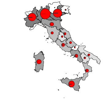 Il territorio di allevamento livello di concentrazione il 61% dei bovini da carne si concentra in Lombardia (23%), Veneto (20%), Piemonte (18%); il 70% dei vitelli da macello si concentra in