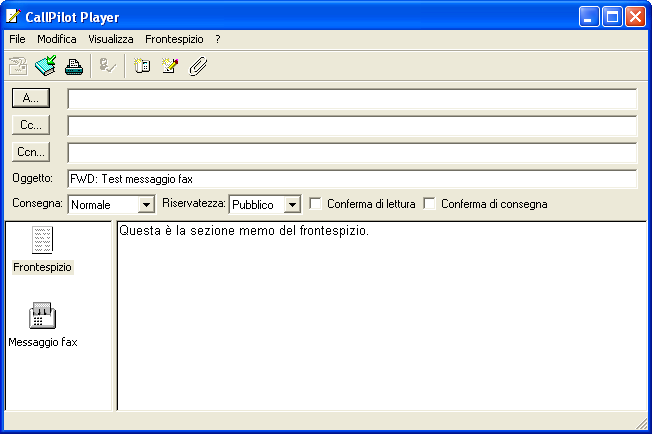 Uso di Desktop Messaging per Lotus Notes Il menu Modifica visualizza il contenuto del frontespizio corrente e consente di modificarlo.