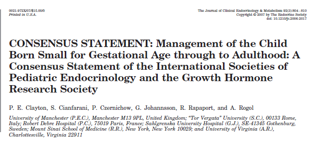 SGA E TERAPIA CON GH Nel 2006 è stata organizzata una Consensus Conference in cui sono state