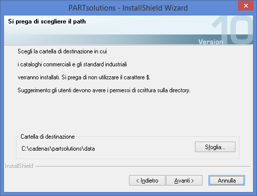 Definire il percorso di installazione del software (no achivio dati).