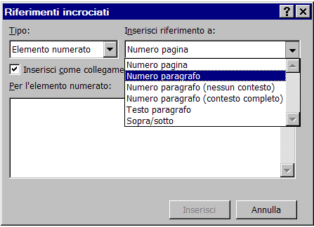 Riferimenti Incrociati Inserimento