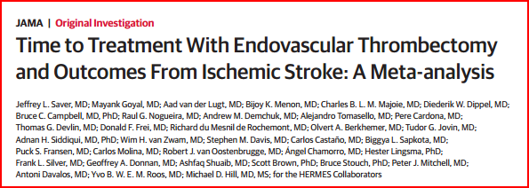 JAMA. 2016;316(12):1279-1288. doi:10.1001/jama.2016.13647 Question What is the relation between time to treatment and outcome from endovascular mechanical thrombectomy for acute ischemic stroke?