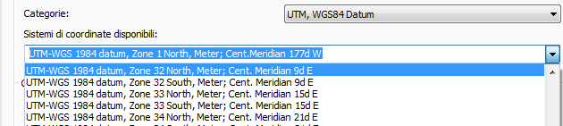 e poi, tra i sistemi di coordinate disponibili, quello relativo alla zona di interesse: Sistema di coordinate Codice Coord.