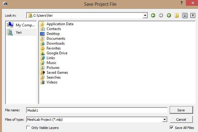 Salvataggio Il salvataggio del progetto avviene mediante la creazione di: un file in formato.mlp o.aln tanti file.ply o.ptx relativi ad ogni livello presente.