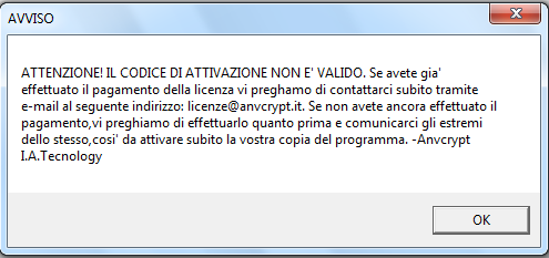 Quando il programma viene acquistato occorre comunicare il numero del seriale su cui andrà attivata la licenza in quanto Anvcrypt dopo l installazione al suo primo avvio fa in